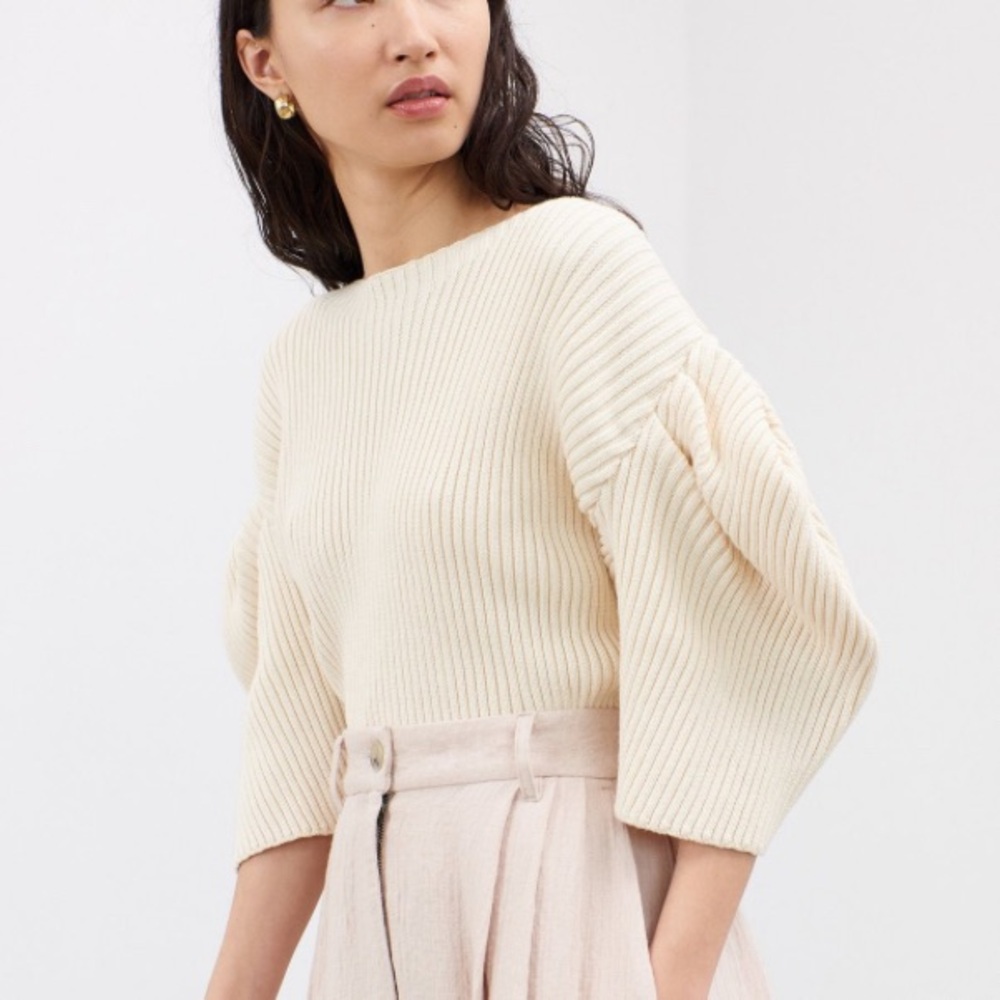 Mara Hoffman puffed short sleeve cropped sweater.